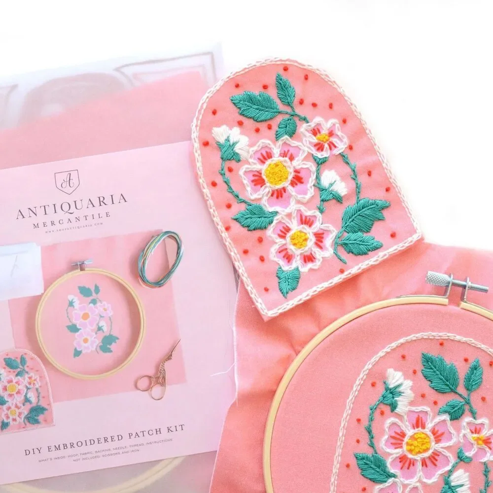 Antiquaria DIY Embroidery Kit: Roses Embroidery Patch Kit Craft Pink Floral New